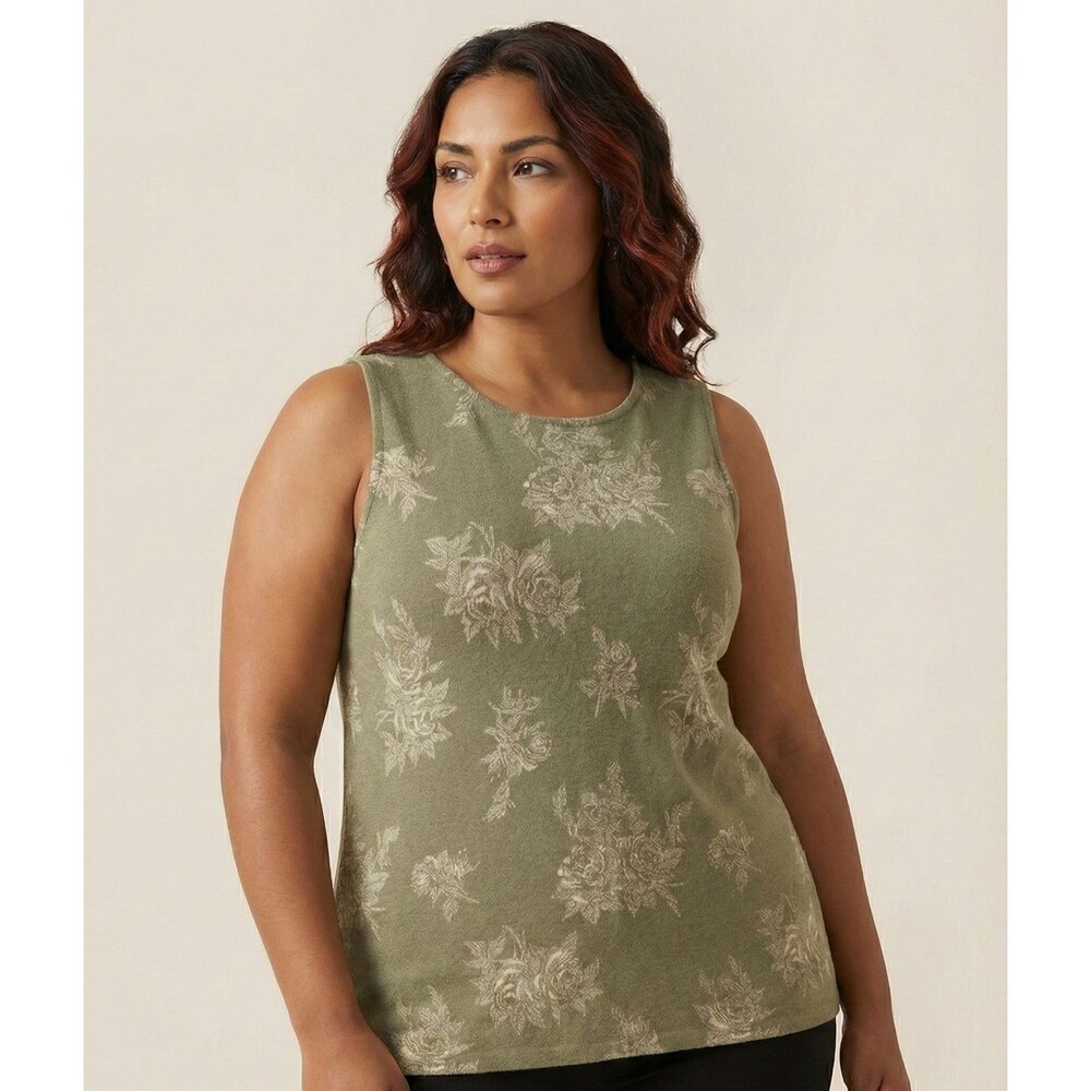 Vintage Carole Little sleeveless floral print top in a‎ sage green Size: XL